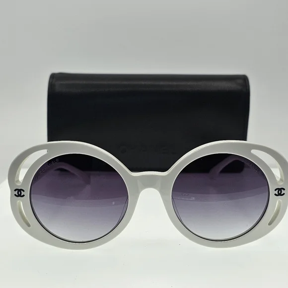 Chanel white round sunglasses Chanel logo 71582A s1255 3N - Picture 15 of 16